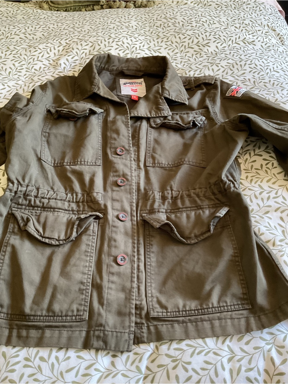 Superdry Kids Olive Green Jean Jacket with Bright Red Logo